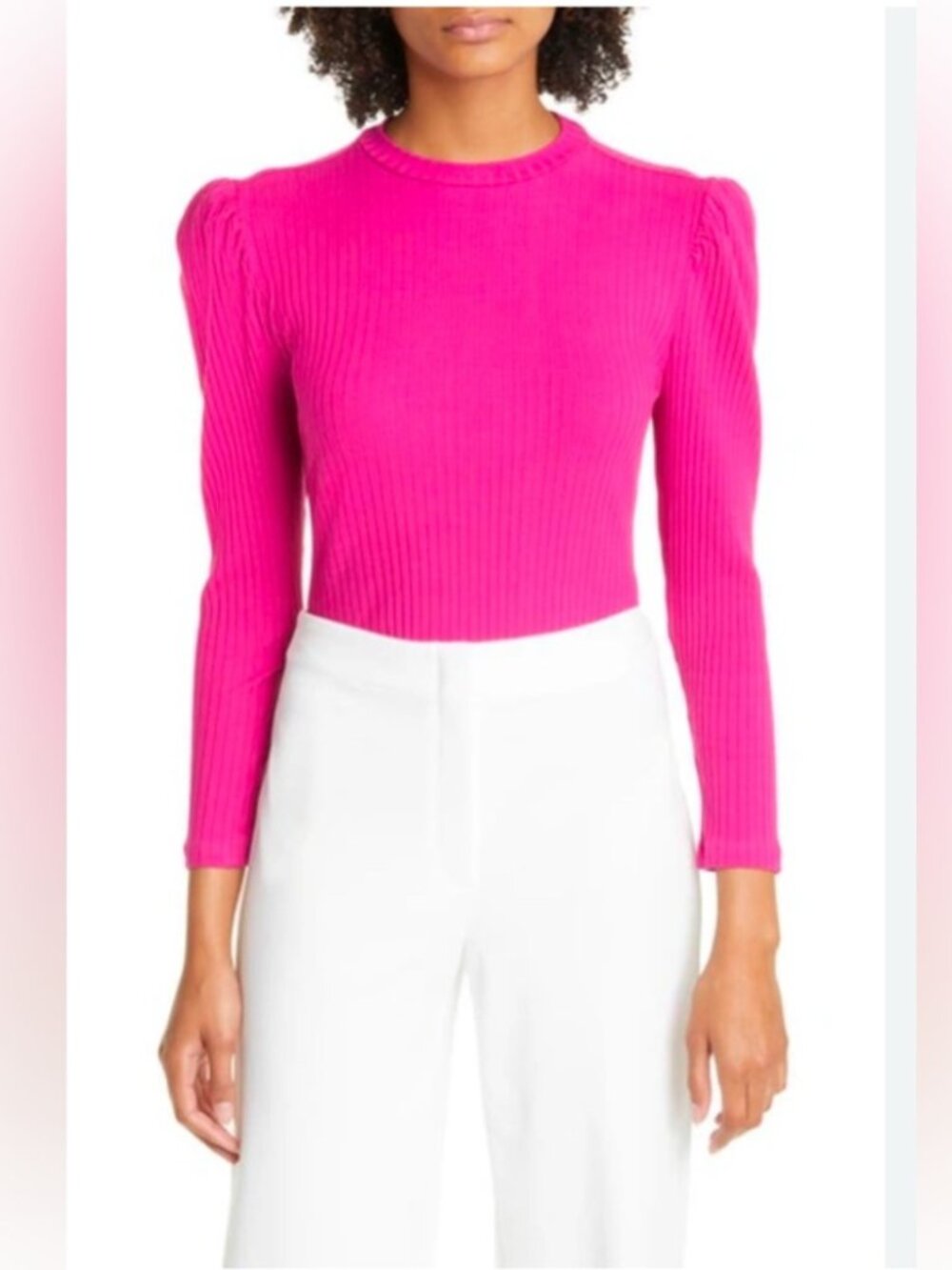 ⭐ Farm Rio Pink Ribbed Bodysuit With Puff Sleeves Size Medium